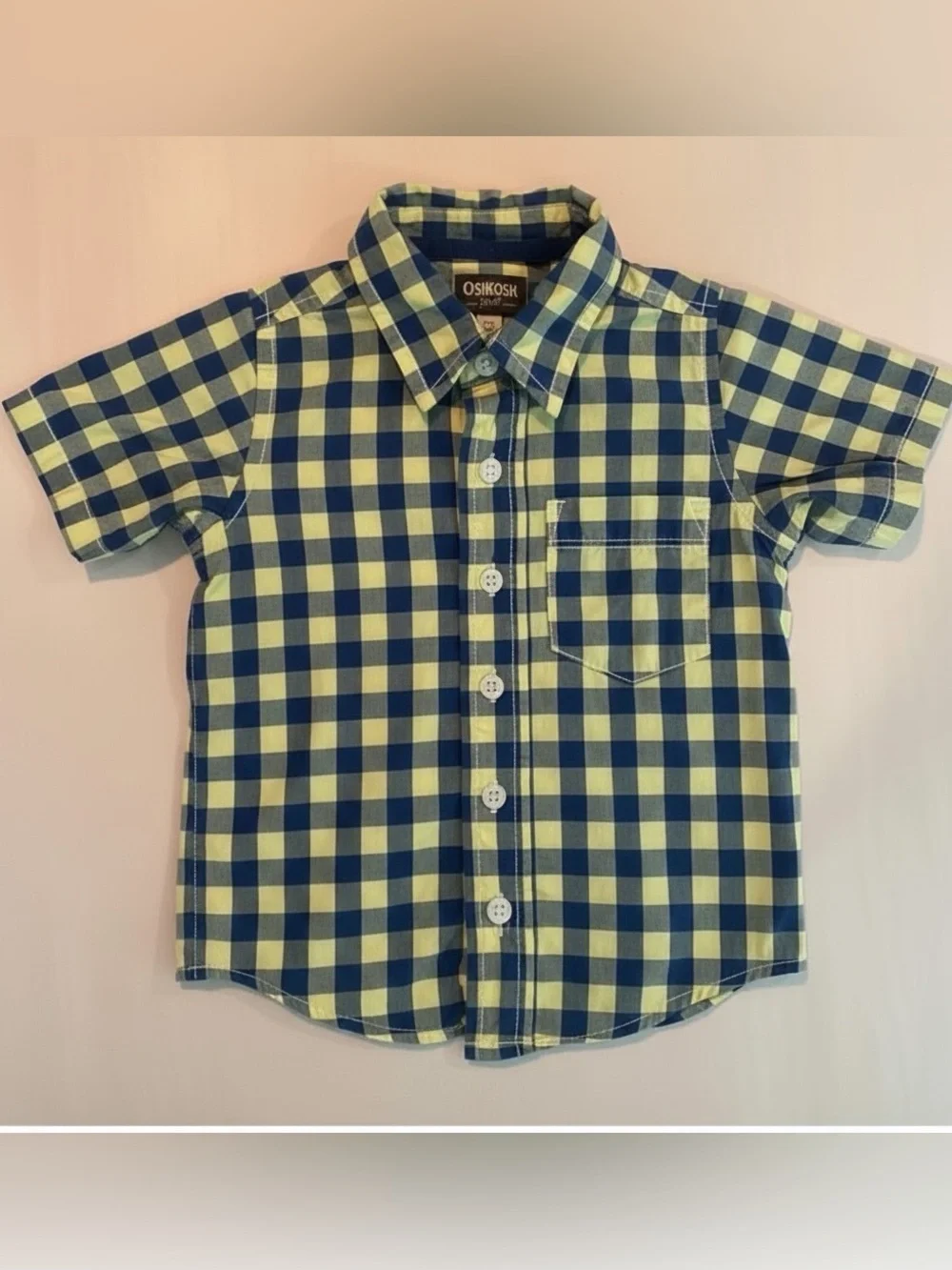 Osh Kosh Toddler Size 2T Short Sleeve Yellow and Blue Plaid button up shirt